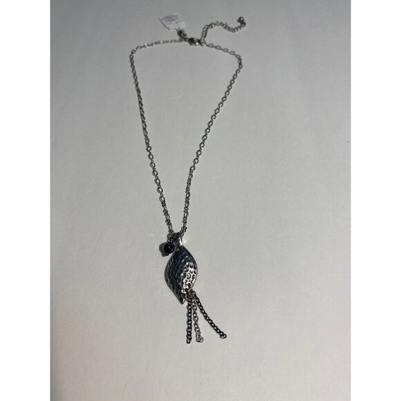 Lia Sophia Fine Art Necklace W/ Shell Pendant & Glass Bead Adjustable Chain Sliv - Picture 6 of 6